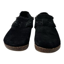 Earth Origins Women Aurora Jade Black Suede Slip On Clog Size 8 Faux Fur Lined