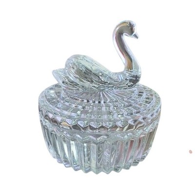 VTG Jeannette Glass Swan Powder Box Covered Vanity Dish Trinket Candy