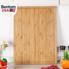 24" Bamboo Cutting Boards for Kitchen, Extra Large Wood Cutting Board with Deep