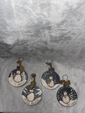 Vintage Snowman Christmas Ornaments Set Of 4 Solid Wood