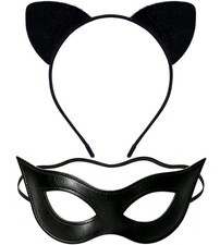 Cat Mask Ears Headband Women Adult Black One Size Fits Most Halloween