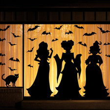3PCS Halloween Window Clings, Extra Large Witch Bat Cat Decals for Glass Windows