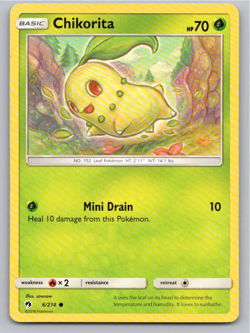 2018 POKEMON CHIKORITA LOST THUNDER 6/214 COMMON NM A49331 FREE S&H