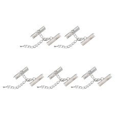 10Set Ribbon Crimp Clamp Ends Lobster Claw Clasps Chain 25mm Silver Tone