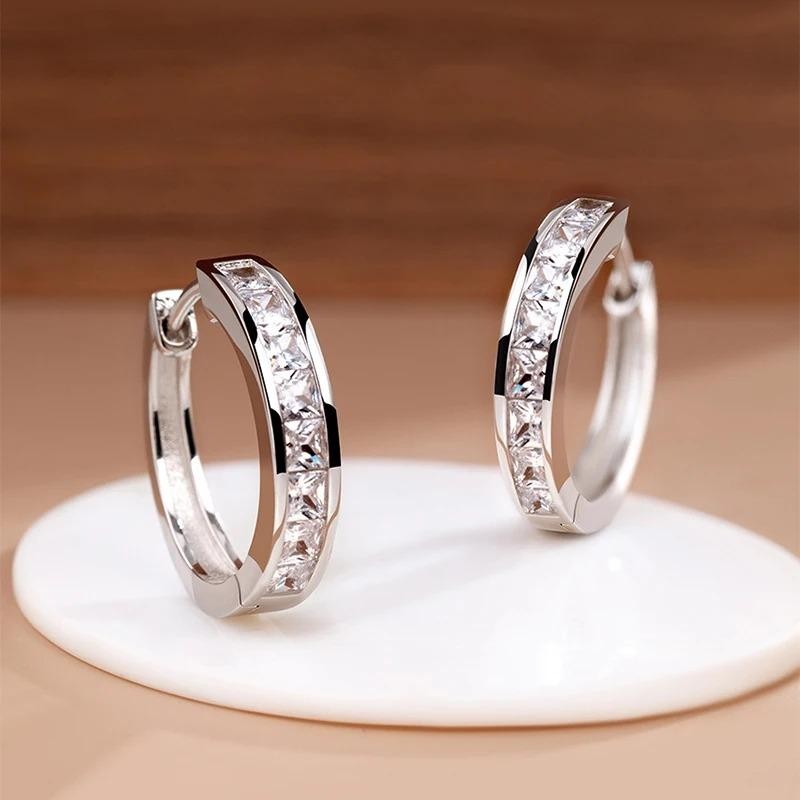 925 Sterling Silver Zircon Circle Earrings Elegant Women Jewelry Birthday Gift