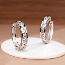 925 Sterling Silver Zircon Circle Earrings Elegant Women Jewelry Birthday Gift