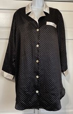 Vtg Me 2 Miss Elaine Black  White Liquid Satin Sleep Shirt Nightgown Medium