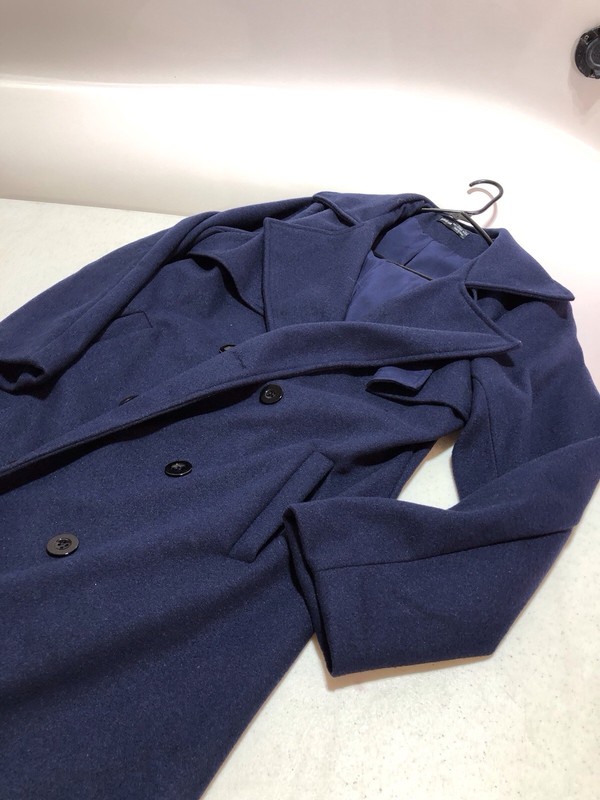 SHEIN Double Breasted Long Women’s Overcoat Size L Dark Blue Jacket