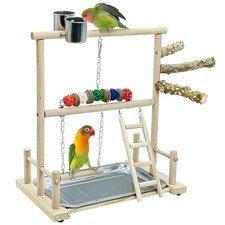 kathson Bird Play Stand Parrot Perch Stand Natural Wood Bird Playground Plays...