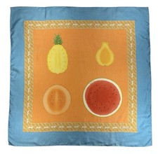 Bulgari Silk Scarf 34  Davide Pizzigoni Fruit Blue Orange Vintage