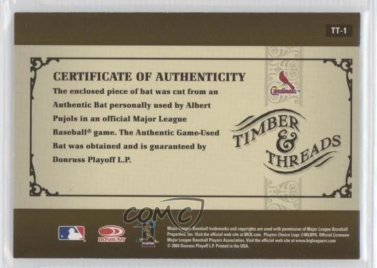 2005 Donruss Timber & Threads Bat Albert Pujols #TT-1 - Image 2 of 2