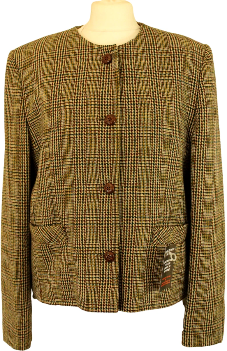 EQUORIAN LADIES SIZE 14 BROWN MIX COLLARLESS TWEED JACKET