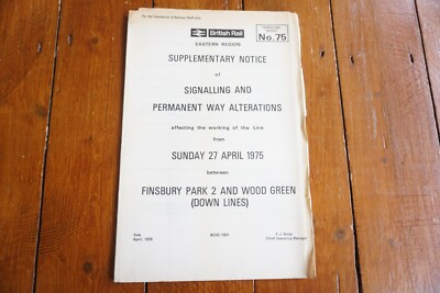 1975 Finsbury Park Stellwerk Eisenbahn Signalplan Notice Map Eastern Reg