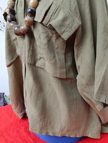 Bluse Vintage große Taschen oliv COBRA Leinen nicht getragen groß 50 52 - Bild 15 von 17