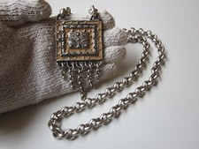 very rare unique vintage massive engraved silver necklace with colored enamel.