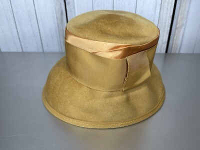 Vintage Gold Wool Hat 1940s Glenover Gold Wool Hat: Vintage Satin Bow Back Winter  main image 3