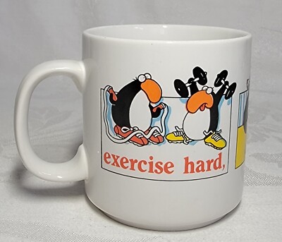 Vintage Coffee Cup Jim Benton Penguin Exercise Hard Eat Fiber Die Anyway 