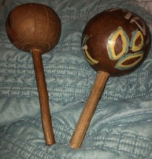 Vintage Pair Of Jamaican Maracas 1950s Hand Percussion Gourd Musical Instrument