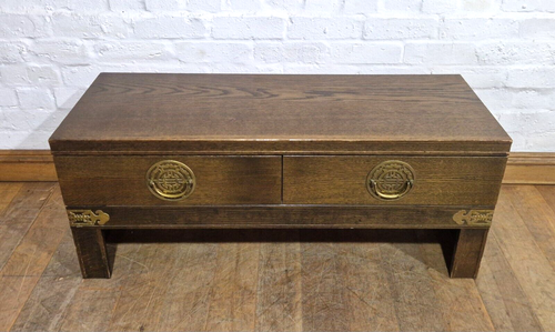 Oriental style low console table with 2 drawers - Picture 3 of 13