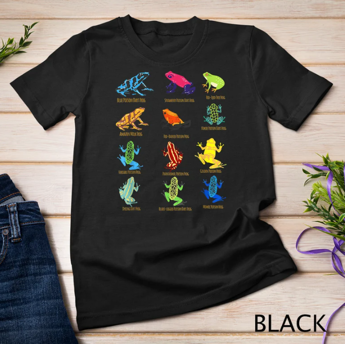 T-Shirt Unisex Dart Frogs Identification Chart For Frog Lovers T-Shirt