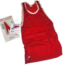Vintage 80s Speedo Red Nylon Tank Top White Trim Womens XS