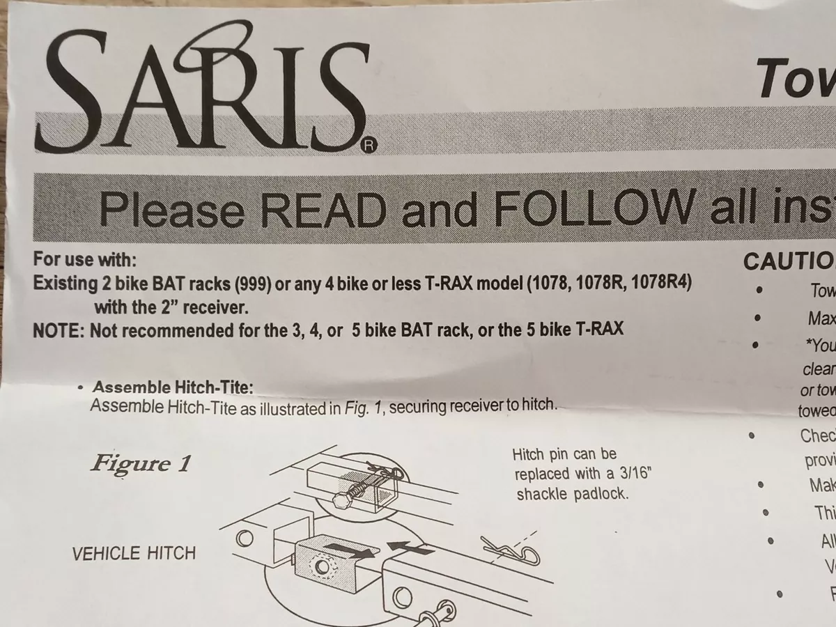 NEW Saris 1078T Towable Hitch Mount fits B.A.T 999 or T Rax Model 1078 Racks NOS