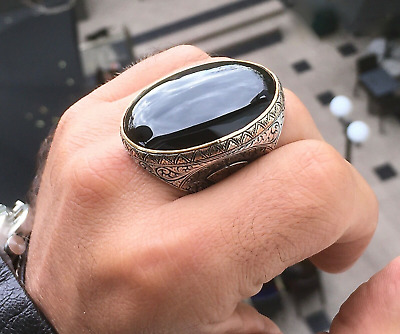 Mens Ring Big Heavy Silver 925 Sterling Statement Jewelry Black Onyx  Handmade 