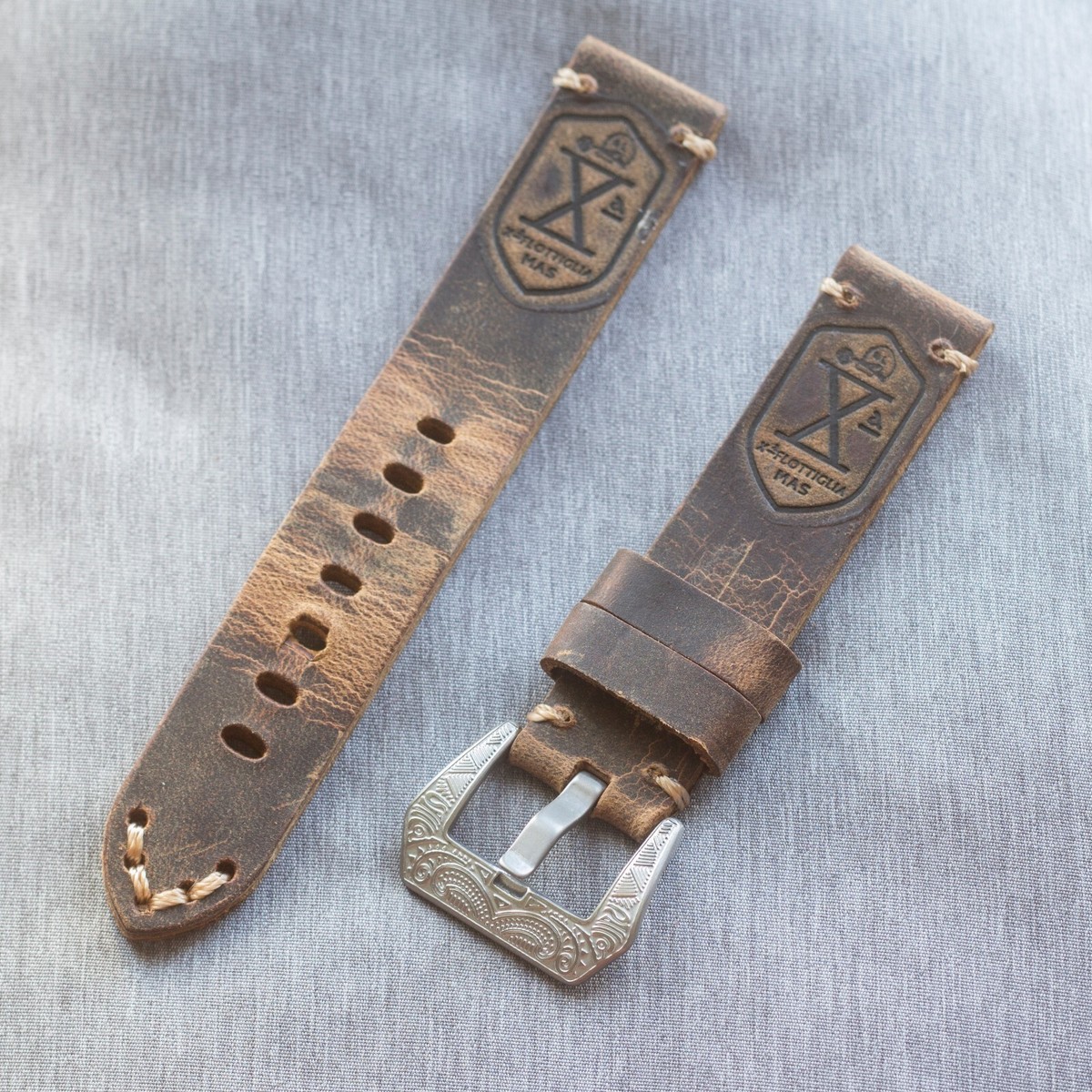 Premium Italian Leather Curved Watch Strap 20mm Flottiglia Brown