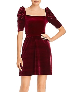 Womens Velvet Square Neck Mini Dress, Burgundy / Regular 0 (XS)