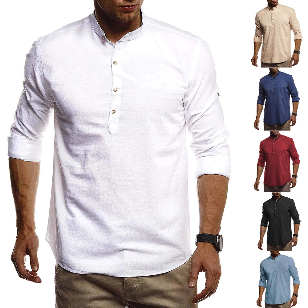 Men's Simple Casual Cotton Linen Long Sleeve Stand Collar Button Shirt Cardigan
Opens in a new windo