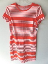Old Navy Women’s Size M/L Bodycon Orange White Striped Cotton Spandex Dress NWT