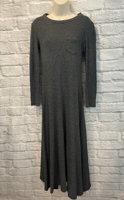 Opening Ceremony Women's Gray Black Striped Midi A-Line Long Dress Sz M
