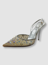  1300 Rene Caovilla Women's Silver Cinderella Slingback Heel Shoe Sz EU 40/US 10