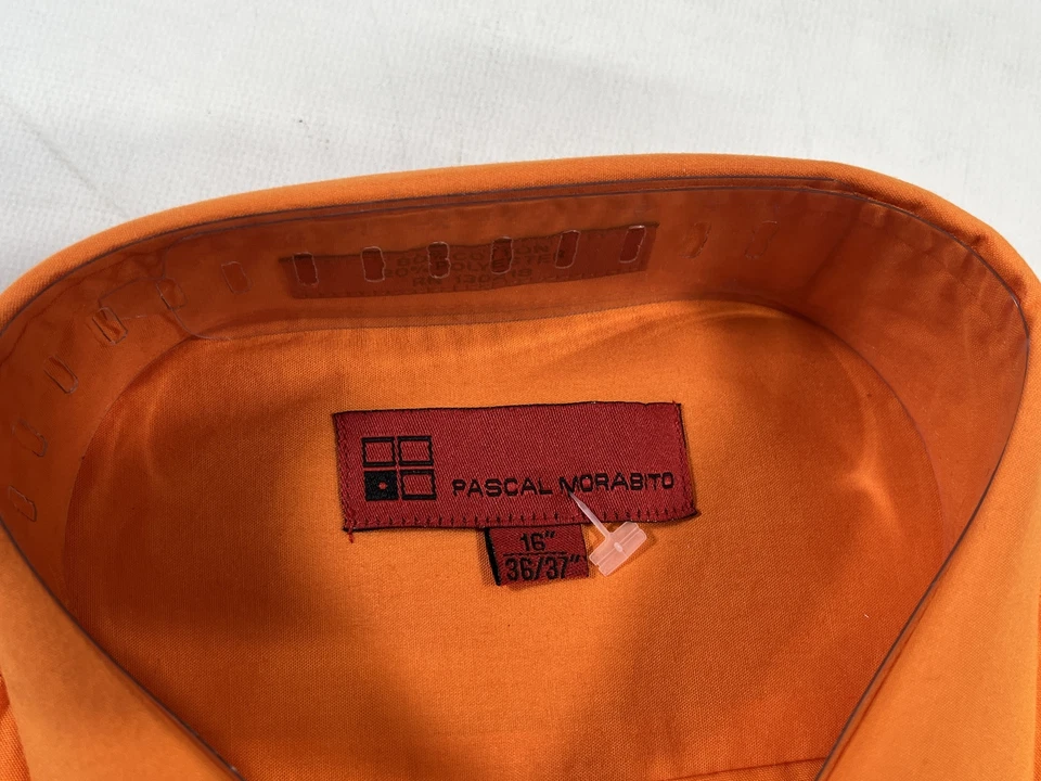 Camisa de vestir para hombre Pascal Morabito naranja con puños franceses 16 36/37 NUEVA Foto 2 de 4