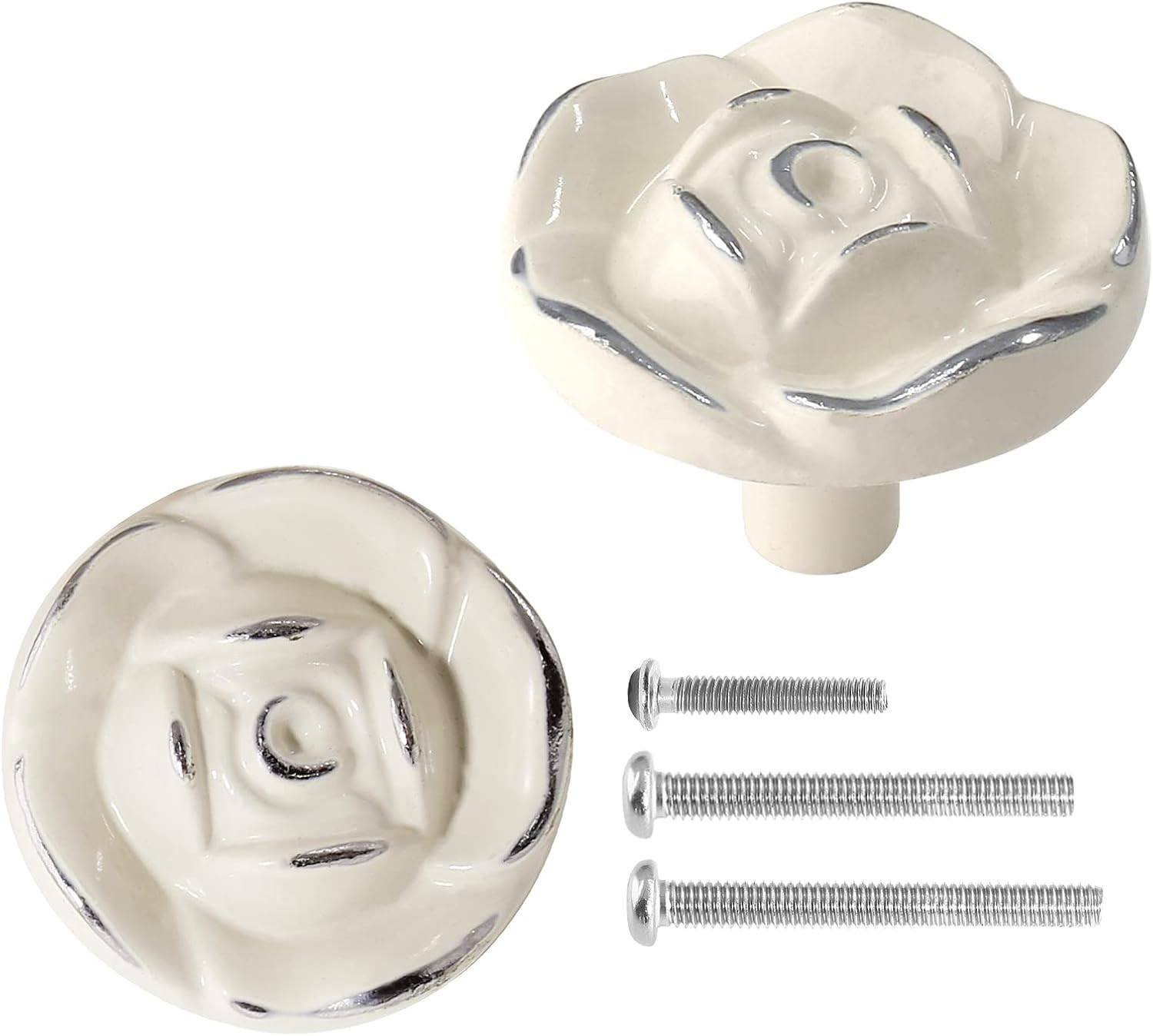 Uenhoy 5 Pcs Vintage Rose Drawer Knobs - Antique Rose Flower Cabinet Knobs for D