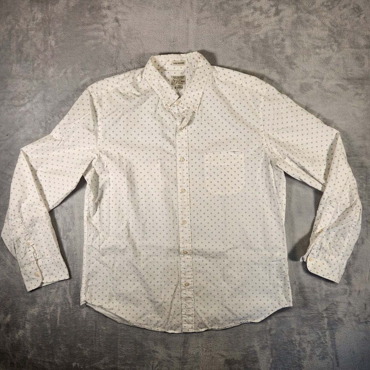 J Crew Shirt Mens XL White Diamond Pattern Button Up Slim Untucked