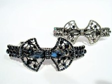 Blue or gray crystal hair bow barrette clip bridal clip bridal barrette gothic