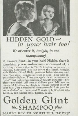 1928 Golden Glint Shampoo Woman Reflection In Mirror Vintage Print Ad PR4