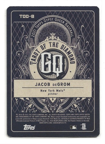 JACOB DEGROM 2021 Topps Gypsy Queen Tarot of the Diamond Indigo (TOD-8) 24/250 - Picture 2 of 2