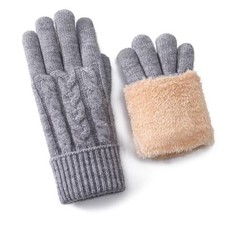 Winter Warm Fleece Lined Gloves for Women, Thermal Wool Cable One Size Grey