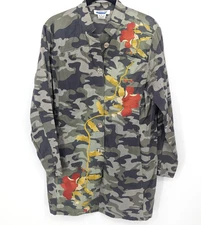 Citron Santa Monica Jacket Women Medium  Green Camo Floral Embroidered Boho Coat