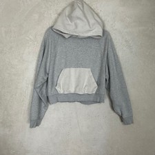 Aerie Cropped Hoodie Sweatshirt Light Gray Two Tone Pocket Women M Comfy Cozy