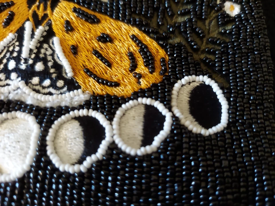 Bolso de mano/bolso de mano bordado con cuentas de vidrio cremallera superior flores fases lunares mariposa Foto 3 de 4