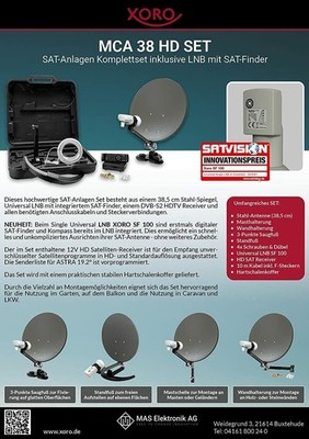 XORO MCA 38 HD Koffer Set Satellitenantenne, DVB-S2 Receiver, LNB mit SAT-Finder