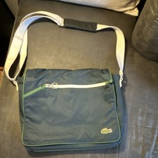 Lacoste Dark Blue  Green Men's Messenger Bag Crocodile Zip Adjustable Strap