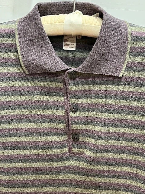 Ermenegildo Zegna Striped Polo Shirt Men's Long-sleeve Green/Grey/Plum Sz M(50) - Image 3 of 4