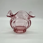 Pink Fenton Ruffled Vase Bowl 3.5" Signed  Cute Bridal Flowers Coin Dish