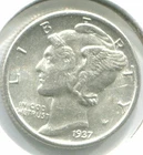 1937 SILVER MERCURY DIME !!   AU +  !!