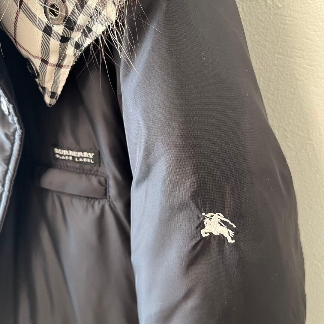 Burberry BLACK LABEL fur hood down coat size M Black rare Men's From Japan thumbnail 5