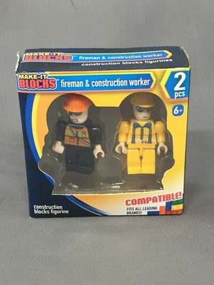 Make-It Blocks Fireman & Construction Blocks Figurines (2018) -NIB